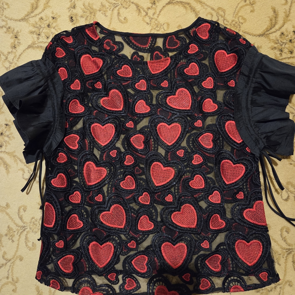 Anthropologie Black and Red Heart Blouse